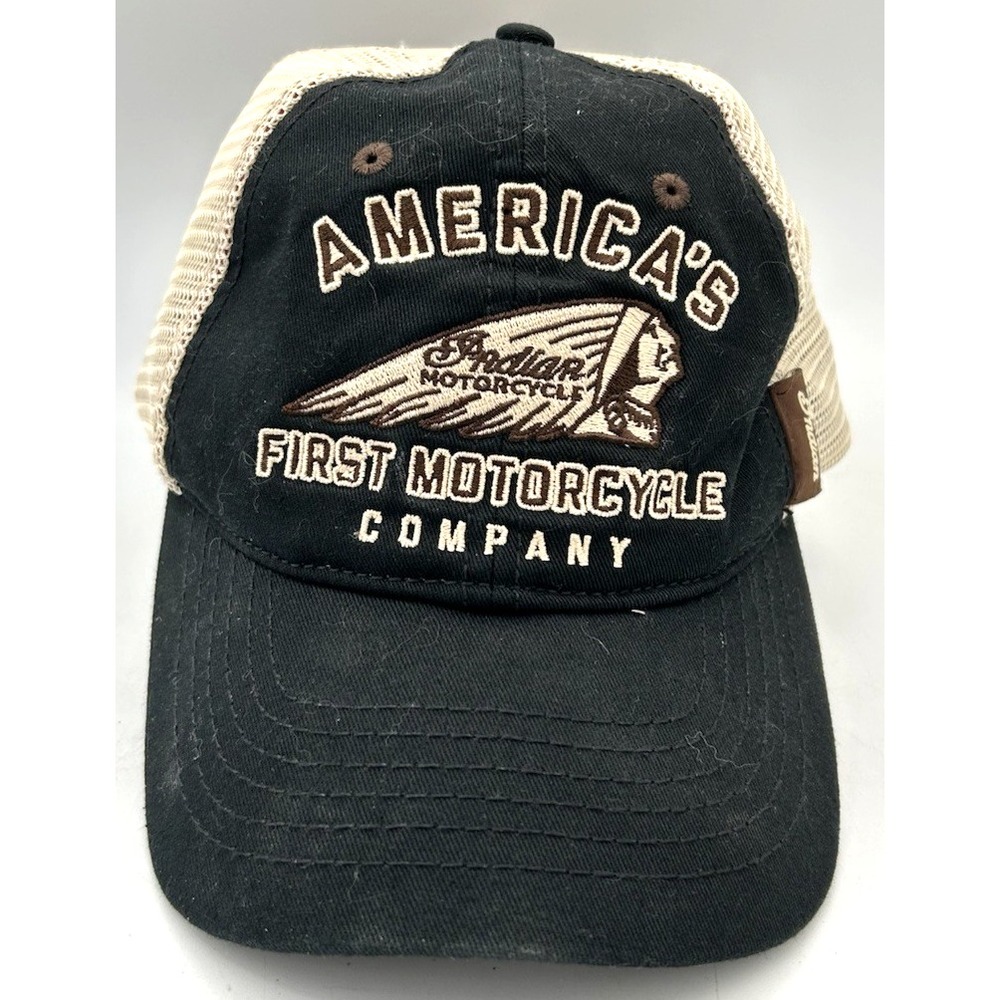 Indian Motorcycle Dad Trucker Hat Black Mesh Cap Slider Adjustment